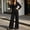 Black, variant on Womens 2 Piece Pant Suit Dressy Casual Lapel Single Button Long Sleeve Blazer High Waist Wide Leg Trousers Formal Matching Set for Business Work Office