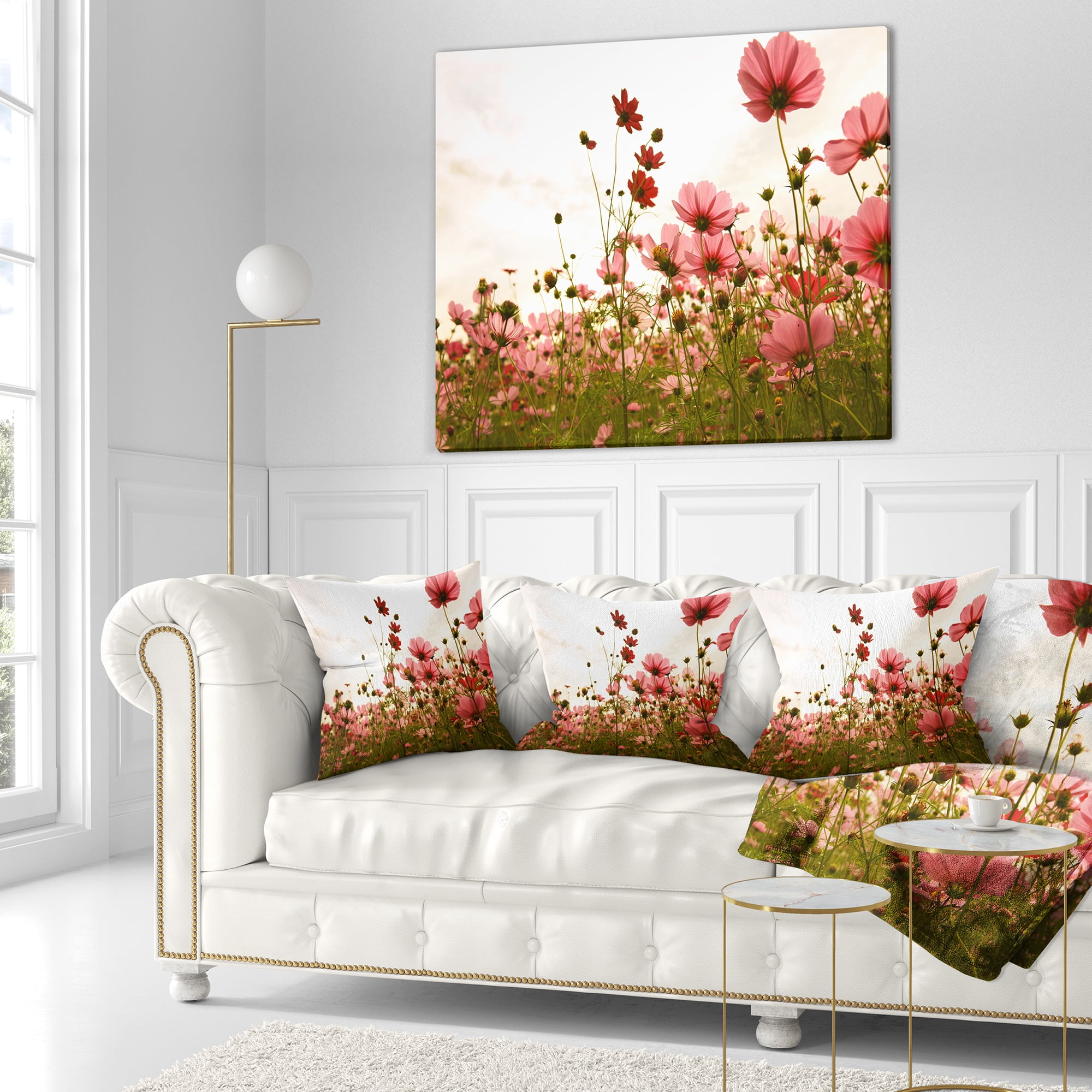 Designart Beautiful Cosmos Flowers Garden - Floral Throw Pillow - 18x18