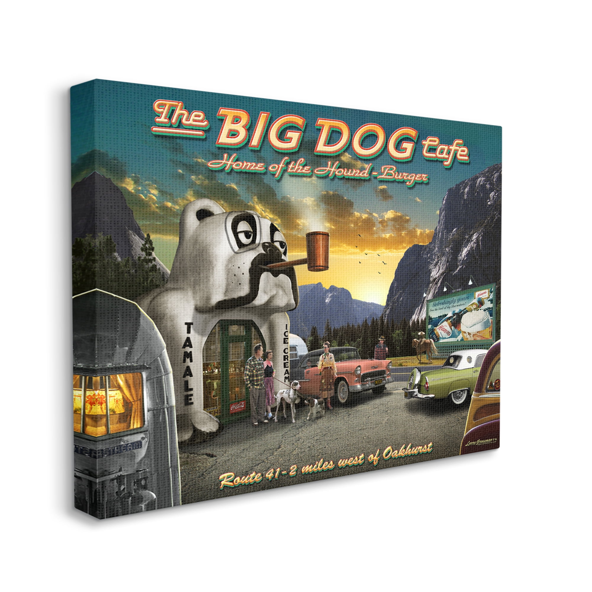 Stupell Industries Big Dog Cafe Scenery Transportation Painting Gallery Wrapped Canvas Art Print Wall Art, 48 x 36