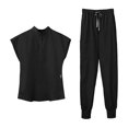 thumbnail image 3 of Conjunto de uniformes médicos para mujer, trajes de trabajo de enfermería Elástico con cuello en V Blusa médica y pantalones de chándal con bolsillos Yinane traje de trabajo de enfermera, 3 of 8
