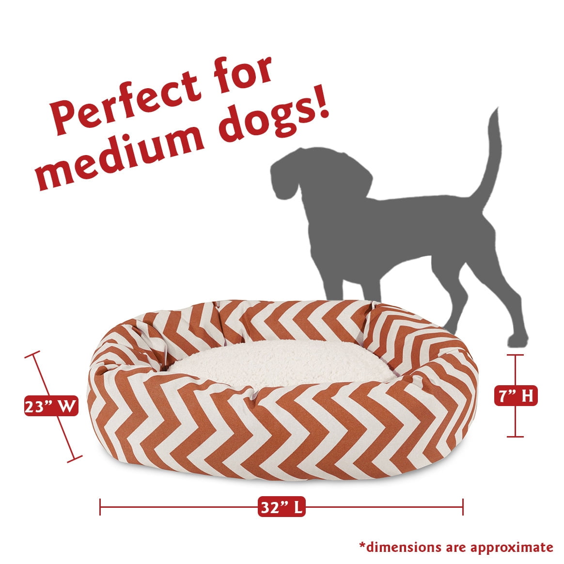 Majestic Pet Sherpa Chevron Bagel Pet Bed for Dogs, Calming Dog Bed Washable, Medium, Burnt Orange