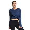 thumbnail image 7 of Baleaf Women's Thermal Fleece Tops Long Sleeve Running t-Shirt with Thumbholes Zipper Pocket Blue Size L, 7 of 7