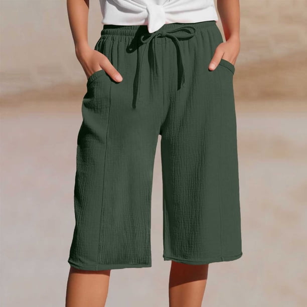 WILLBEST Pantalones Casuales elegantes para Mujer para Uso Diario: Pantalones de Moda de Color Sólido con Encaje, Cintura Alta, Bolsillo con Cordón, Largo 9/10 XXXXL