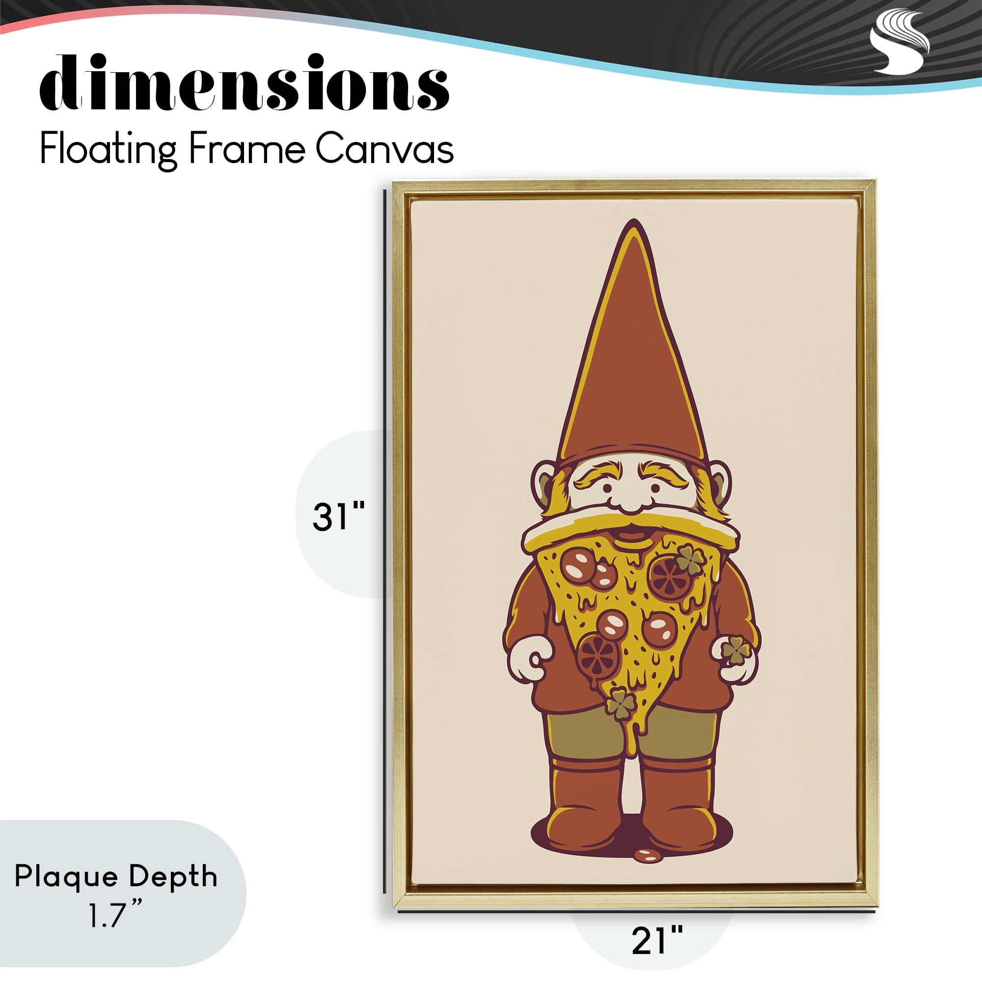 Stupell Industries Happy Pizza Gnome Gold Framed Floater Canvas Wall Art, design by Tobe Fonseca