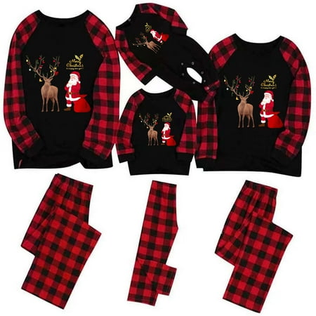 

wsevypo Xmas Matching Family Christmas Pajamas Santa Elk Print Tops Pjs Sets for Women Men Kid