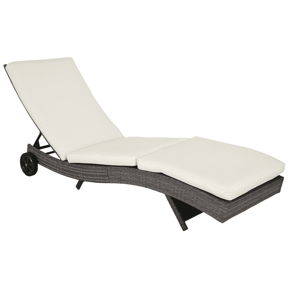 Outsunny Wicker Chaise Lounge with Cushion and Wheels for Patio - Set of 1, Cream
