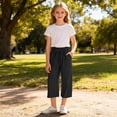 thumbnail image 7 of Women's Wide Leg Capri Pants Lightweight Cotton Linen Adjustable Knot Waisted Work Casual Capris with Pockets (9 Years, Black), 7 of 7