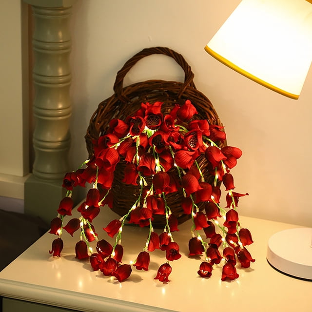 BONIXOOM Wedding Decorative Lights-Proposal Valentine's Day Atmosphere Light,LED Lily-of-the-Valley Flower String Lights,Red