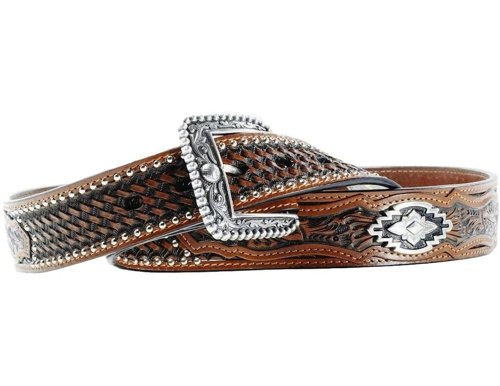Ariat Western Mens Belt Leather Rowel Brown Oiled Rowdy A10004965