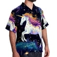 thumbnail image 2 of Starry Unicorn Men's Short Sleeve Poplin Shirt, Casual Printed Button Down Summer Beach Shirt - Unisex, 2 of 6