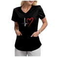 thumbnail image 4 of NIEWTR Solid Color V Neck Scrub Tops for Women Stretchy Pattern Print Uniform Tunics with Pockets(Black,L), 4 of 4