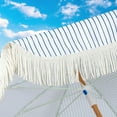 thumbnail image 3 of 6.5ft Blue White Stripe Patio & Beach Umbrella – Fringed, Hanging Hook, Tilting Aluminum Pole, UV 50+, Fiberglass Ribs, 3 of 6