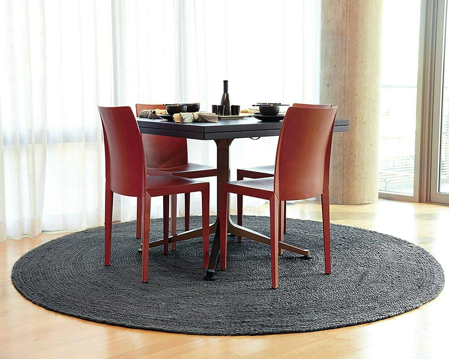 Ripaz Vogue Round Jute Rug Black Dye Hand Braided Farmhouse Jute Area Rug (5x5 Feet Round)