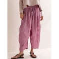 thumbnail image 3 of Delayuji Women's Striped Loose Straight Pant Elastic Waist Pleated Breathable Casual Beach Pants with Pocket Spring Summer Outfit, 3 of 3