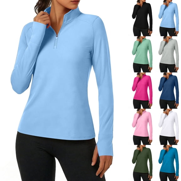 Viluyesy Women's Quarter Zip Golf Shirts UPF 50 Sun Protection Long Sleeve UV Tops with Thumb Holes Quick Dry Lightweight for Hiking Running Outdoor Casual Wear