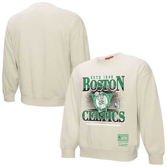 Women's Mitchell & Ness Cream Boston Celtics Oversprayed Pullover Sweatshirt
