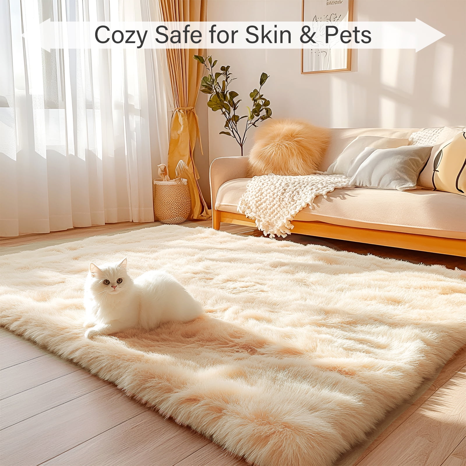 Pentantan Shag Area Rugs, 8ft x 10ft Soft Fluffy Indoor Carpet for Living Room Bedroom Decor, Camel