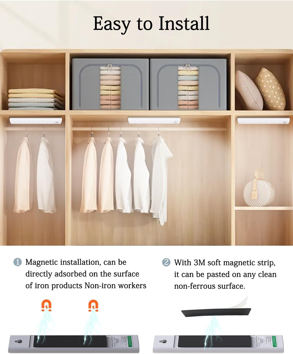 Anmeery Under Cabinet Lighting with Charging Station, LED Motion Sensor Light Indoor Wireless Magnetic Light for Cupboard(5 PCS)