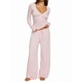 thumbnail image 3 of Women Y2K 2 Piece Lounge Set Long Sleeve Fitted Tee Shirt Top Wide Leg Long Pants Cute Pajama Outfit Pink S, 3 of 9