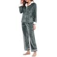 thumbnail image 4 of INSPIRAR CHIC Pijamas de mujer de manga larga con botones, cálidos y de franela, conjunto S gris, 4 of 5