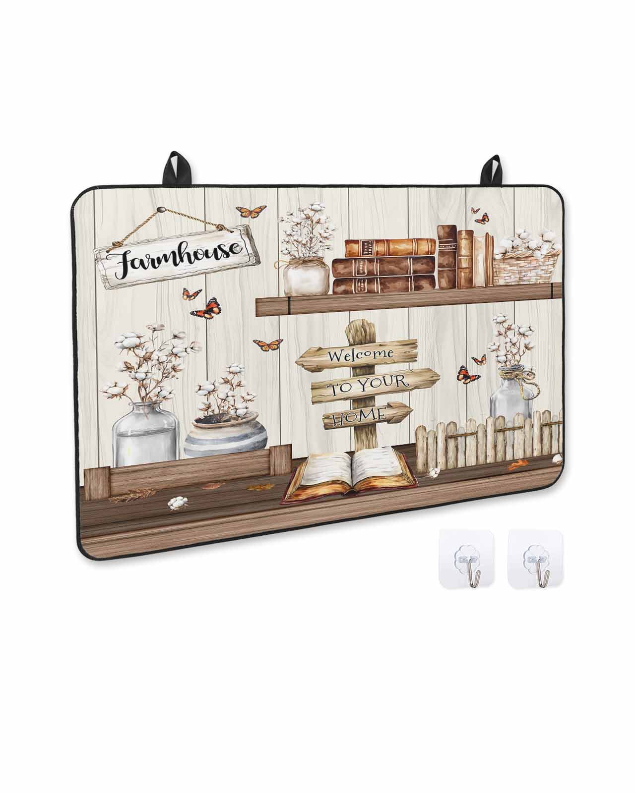 nqOlkjepod Large Induction Cooktop Protector Mat 24"x21", Farmhouse Vintage Stove Top Covers for Electric Stove, Country Cotton Book Butterfly Art Stove Burner Cover Mats, Glass Top Stove Cover
