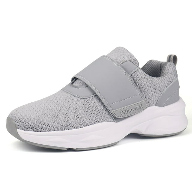 JABASIC Hombres Diabéticos Zapatos para caminar Edema Zapatos para los pies hinchados Arco de soporte ortopédico Zapatillas de deporte (US10.5/MX29,LT.GRIS)