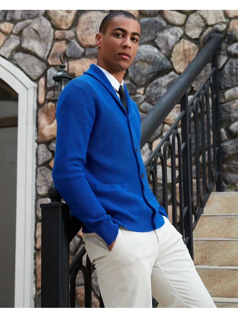 blue dress sweater men Kallspin Men's Wool Blend Shawl Collar Cardigan Button Down Knitwear with Pockets(Royal Blue,Small) Layer this extra PARTYEDIT Cute Navy Blue Tulle Size:28 x 32