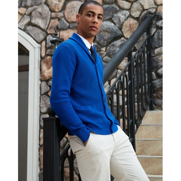 Kallspin Men's Wool Blend Shawl Collar Cardigan Sweater Button