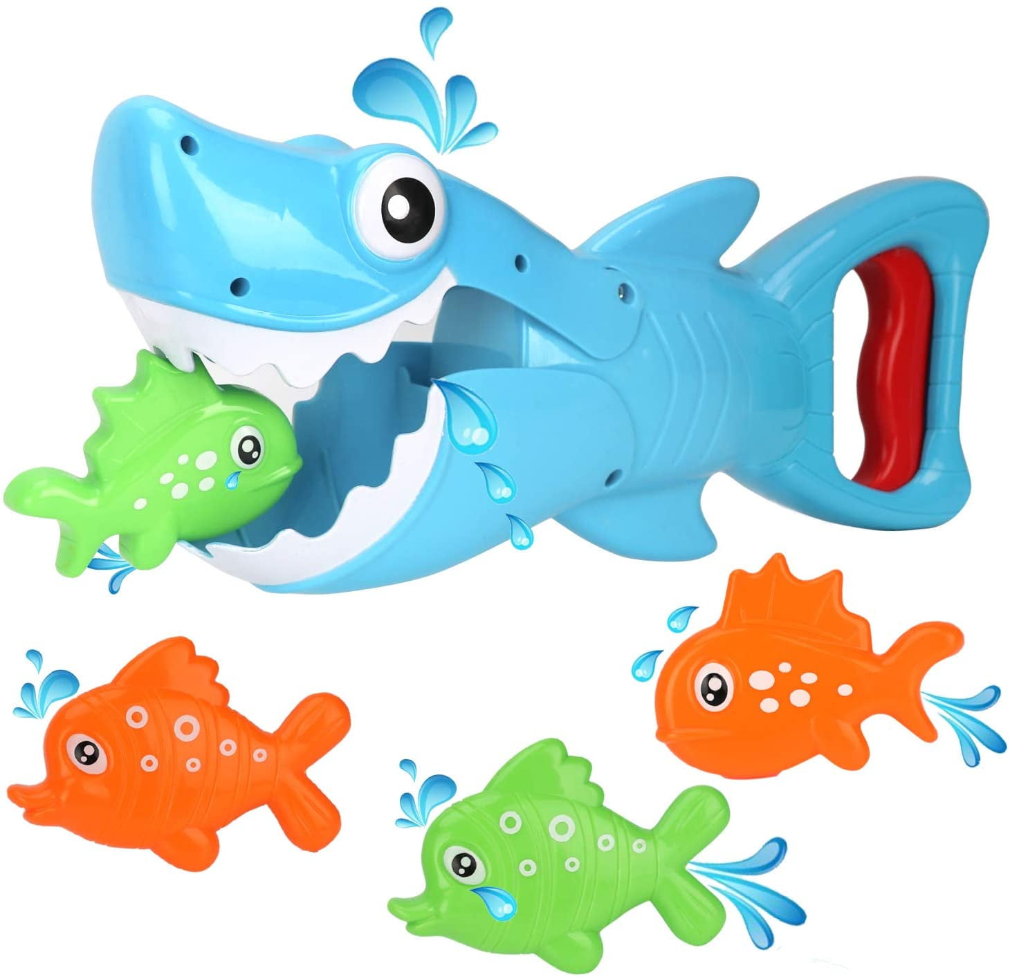 Blue Shark with Teeth Biting Action Include 4 Toy Fish Bath Toys for Boys Girls Toddlers INvench Shark Grabber Baby Bath Toys 
