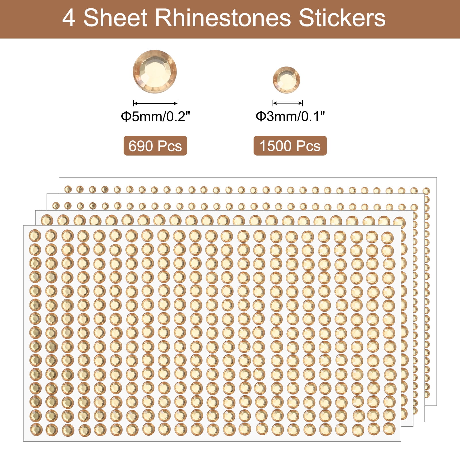 Unique Bargains 4 Sheet Self-Adhesive Rhinestone Stickers 2190Pcs 3mm/5mm Light Orange