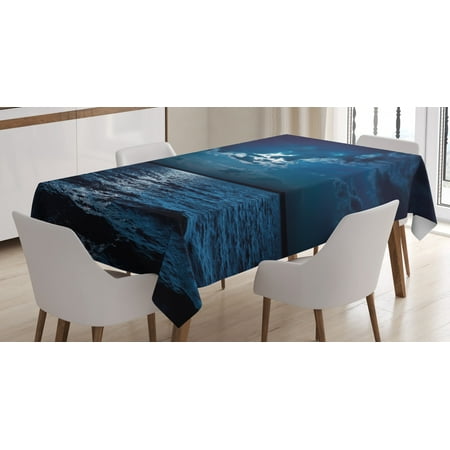 

Night Tablecloth Majestic Dramatic Sky Clouds and Full Moon Over Seascape Calm Tranquil Ocean Rectangular Table Cover for Dining Room Kitchen 60 X 90 Inches Dark Blue White by Ambesonne