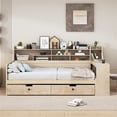 thumbnail image 2 of Full Size Daybed with 2 Storage Drawers, Wooden Daybed Frame with Storage Shelves and Study Desk for Bedroom Living Room, Easy Assembly, No Box Spring Needed, Natural, 2 of 7