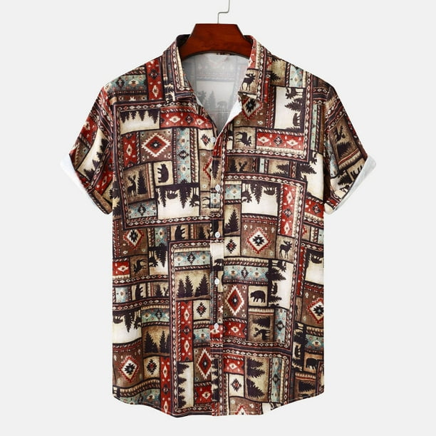 XZNGL Short Sleeve Shirts for Men Mens Vintage Print Shirt Hawaiian Short  Sleeve Shirt Beach Holiday Shirt Top/Shirt Blouse Men Shirts Short Sleeve Mens  Shirts Short Sleeve Casual 