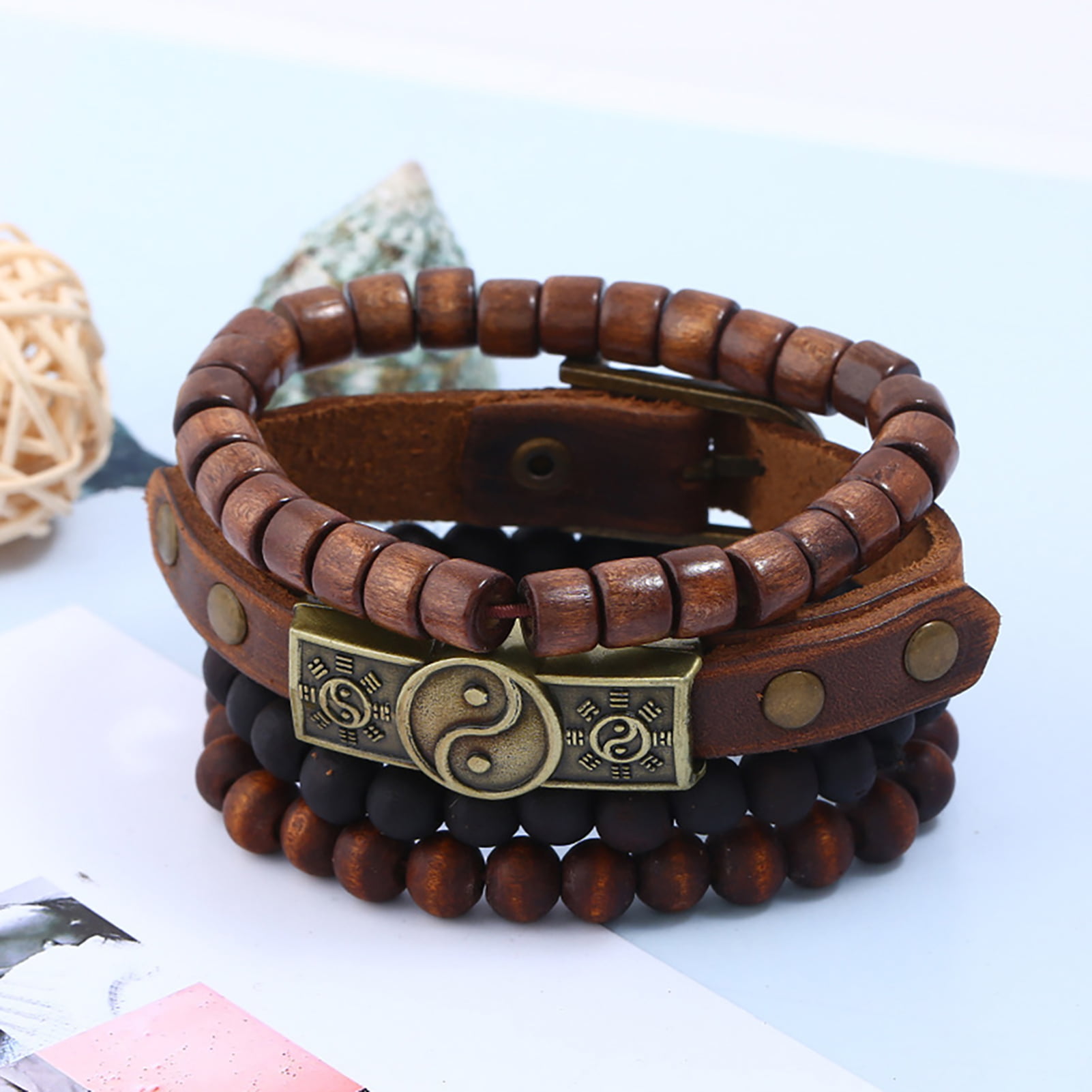 Wood and Sterling Silver Stretch Bracelet from Thailand - Natural Scales |  NOVICA