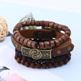 thumbnail image 3 of Besufy 4 Pcs/Set Women Bracelets Vintage Men Wood Bead Leather Bracelet Adjustable Rope Jewelry, 3 of 8