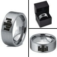 thumbnail image 4 of Tungsten Middle Ages Castle Fortress Band Ring 8mm Men Women Comfort Fit Gray Flat Cut Brushed Polished, 4 of 4
