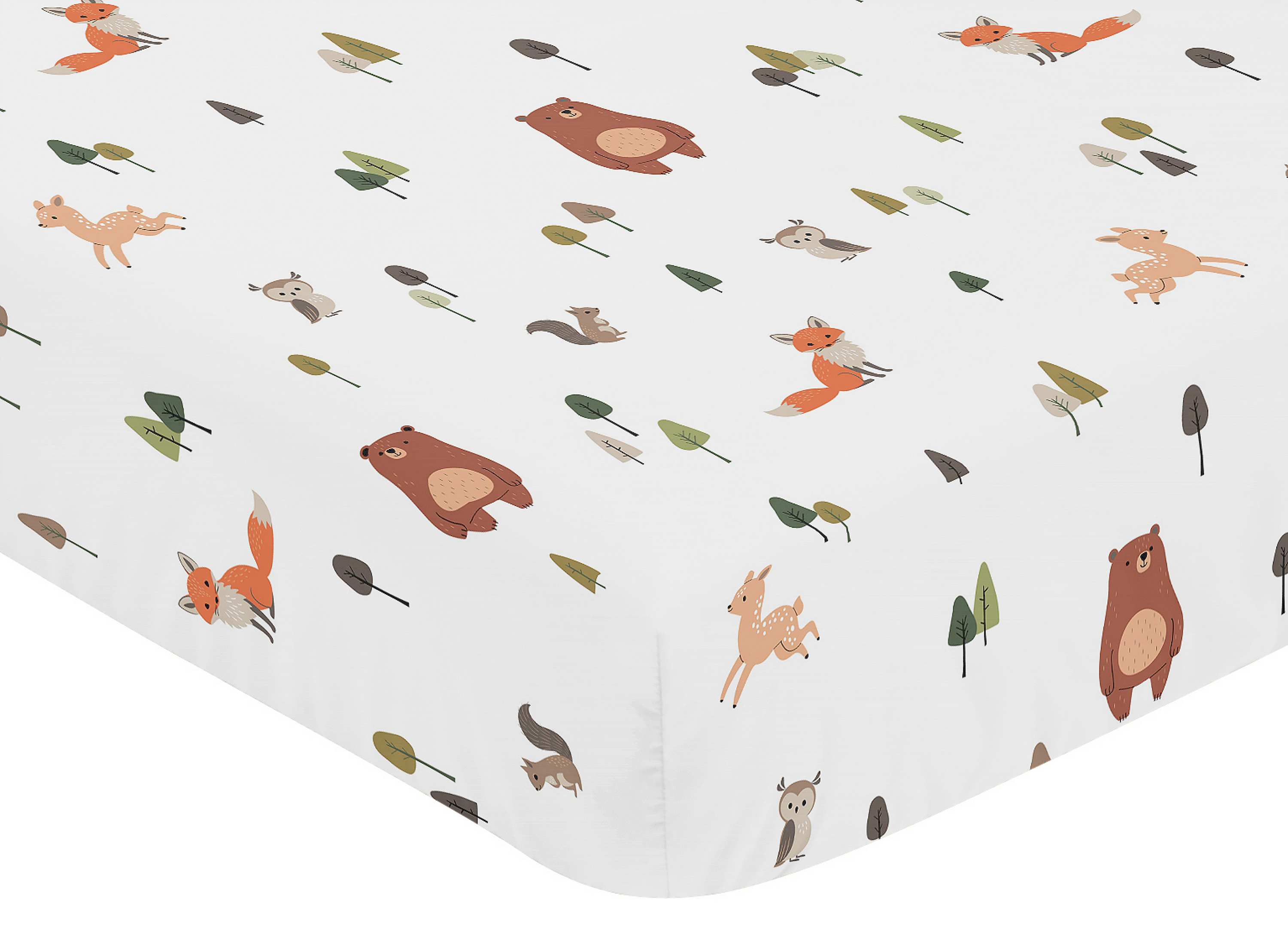 Sweet Jojo Designs Woodland Animal Pals Green Beige Brown Orange Crib Bedding Set 3 Piece Set