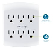 Philips 6 Outlet Wall Tap, 125VAC/15A/1875W, Tamper-resistant Protected Outlets, SPS1461WA/37