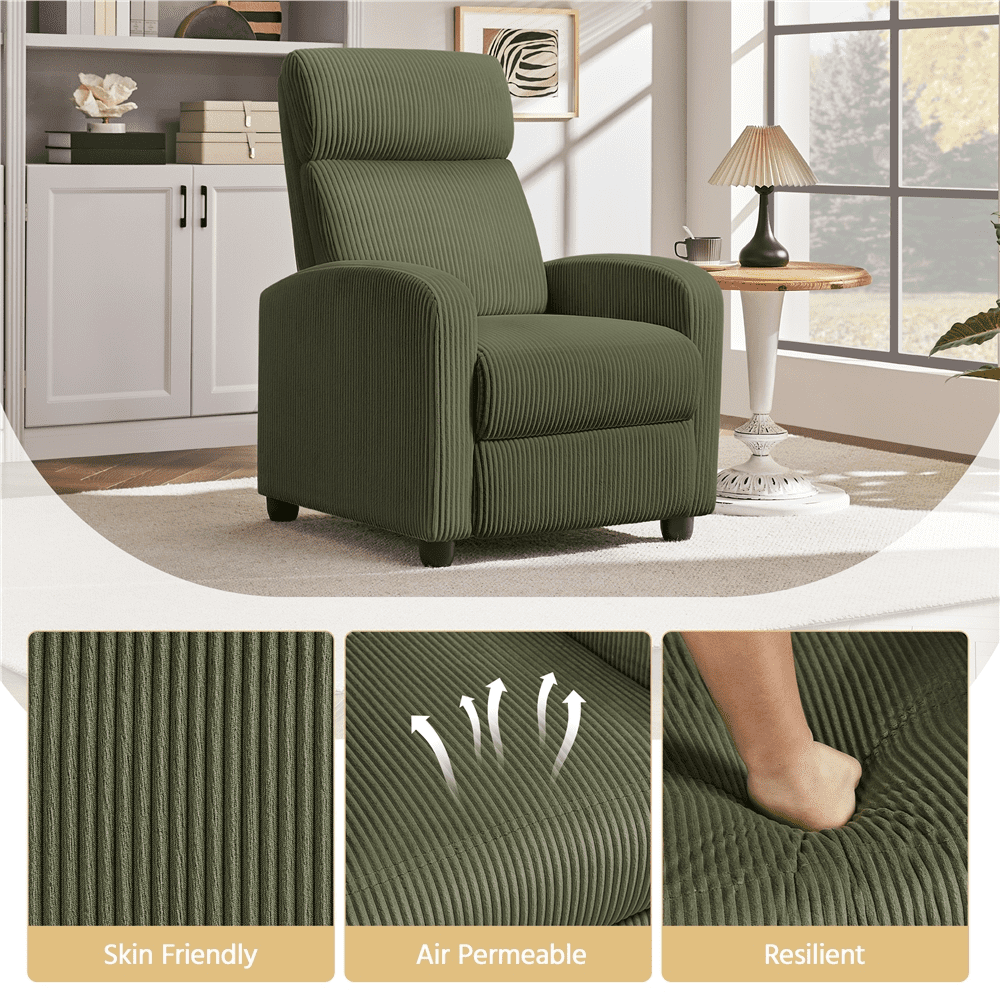 Renwick Modern Corduroy Recliner Chair with Pocket Springs for Living Room, Dark Green