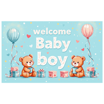 LUUFILx Welcome Baby Boy Banner Photography Props Party Supplies Baby Shower Decoration Entrance Blue Teddy Bear Background Backdrop Decor
