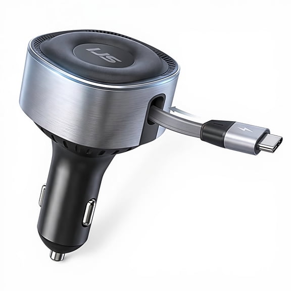 IJS Retractable Car Charger, Type-C Fast Charger with Retractable Phone Cable, for Samsung, iPhone and Pixel Phones, 30W USB-C