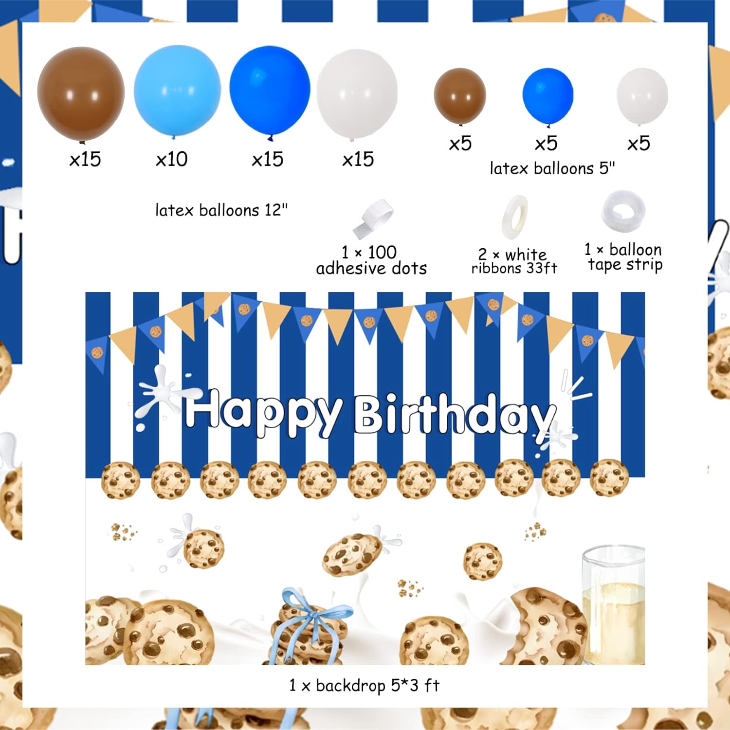 Milk and Cookies Birthday Party Decorations Blue Cookie Milk Balloon Garland Arch Kit with Backdrop for Boys Cookie Milk Party Supplies Baby Shower Decor