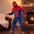 thumbnail image 4 of Unisex Spider Superhero Zip Up Hoodie, Full Mask Plush Fleece Halloween Cosplay Sweatshirt Jacket with Pockets, Red, 2XL, 4 of 5