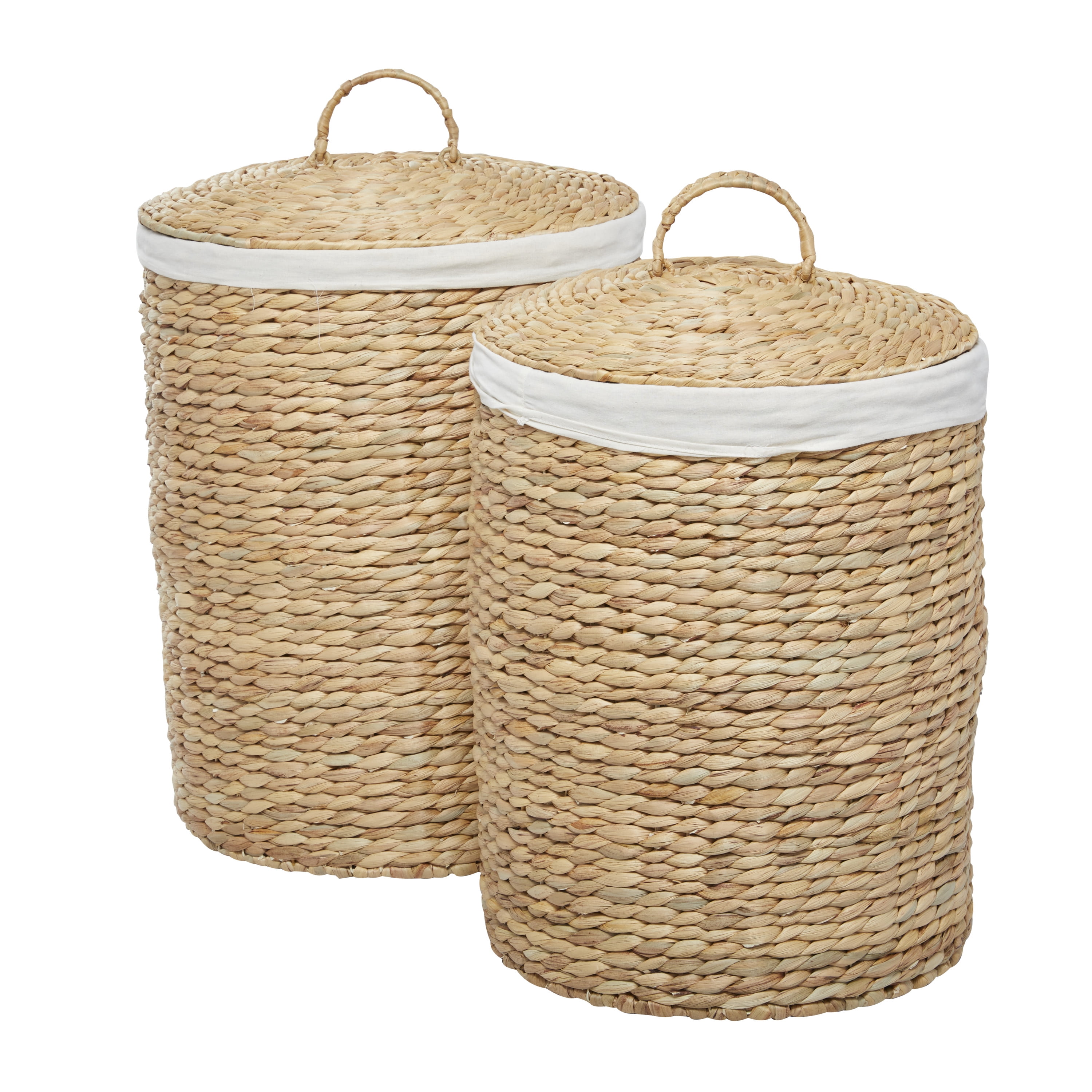 CosmoLiving by Cosmopolitan 25", 22"H Light Brown Seagrass Handmade Storage Basket with Liner and Matching Tops, 2-Pieces