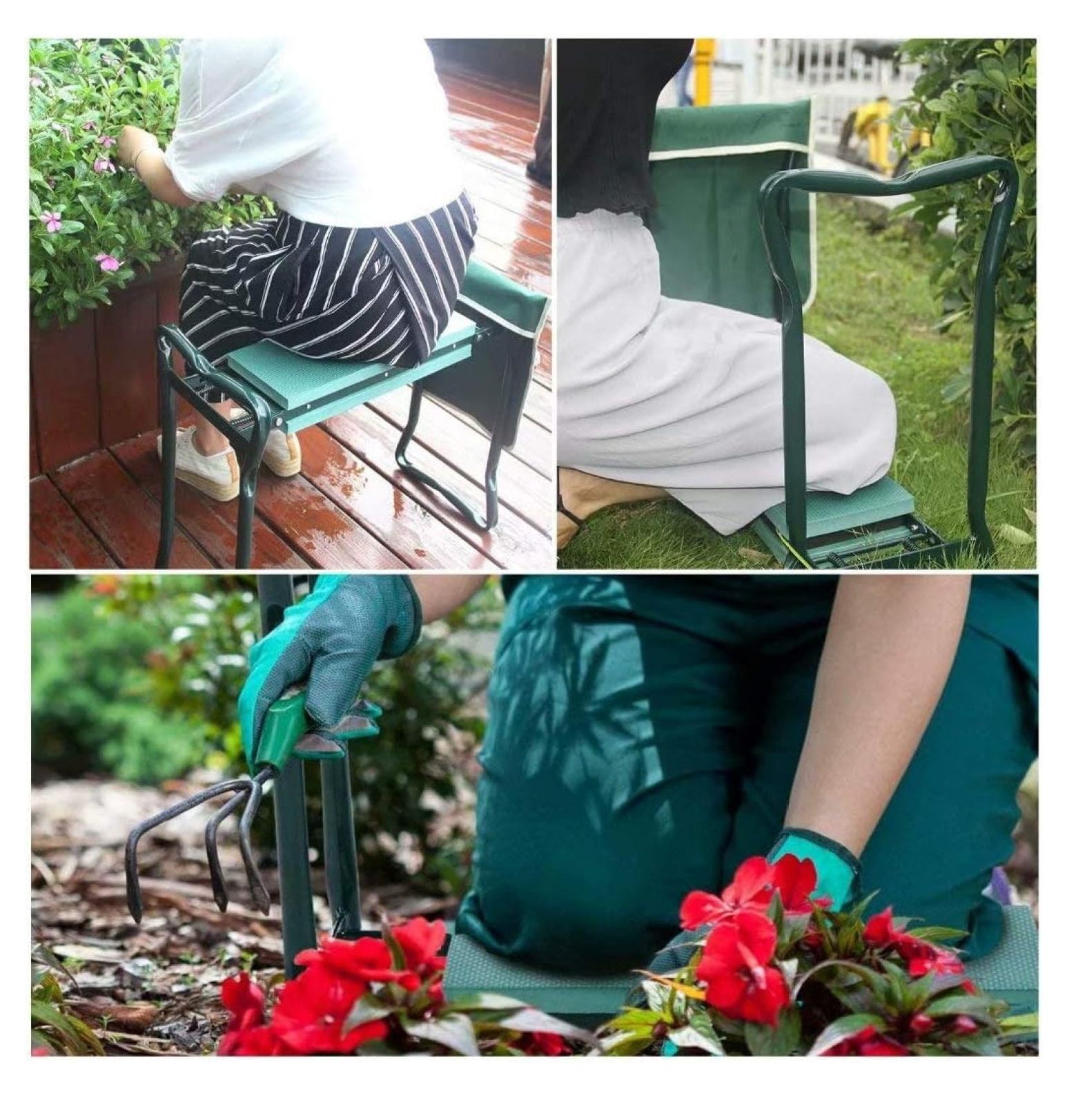 Folding Garden Kneeler and Seat with Tool Pouch Bag Thick Kneeling Pads Soft Decorative Garden Stools Workseats Portable Outdoor Foldable Kneeler Tools