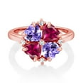 thumbnail image 2 of Gem Stone King 18K Rose Gold Plated Silver Blue Tanzanite and Red Created Ruby Ring for Women (2.28 Cttw, Heart Shape 5MM, Gemstone December Birthstone, Size 6), 2 of 3