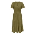 thumbnail image 4 of Vestido midi maxi informal de verano para mujer: vestido boho de playa con mangas cortas, cuello en V, cintura elástica y bolsillos - S-XXL, 4 of 5