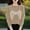 Khaki#4, variant on Fesfesfes Women's Casual Blouses Fall Winter Warmkeeping Long Sleeved Round Neck Knitted Sweater Priting Contrast Color Fashion Tops(Khaki#1,S)