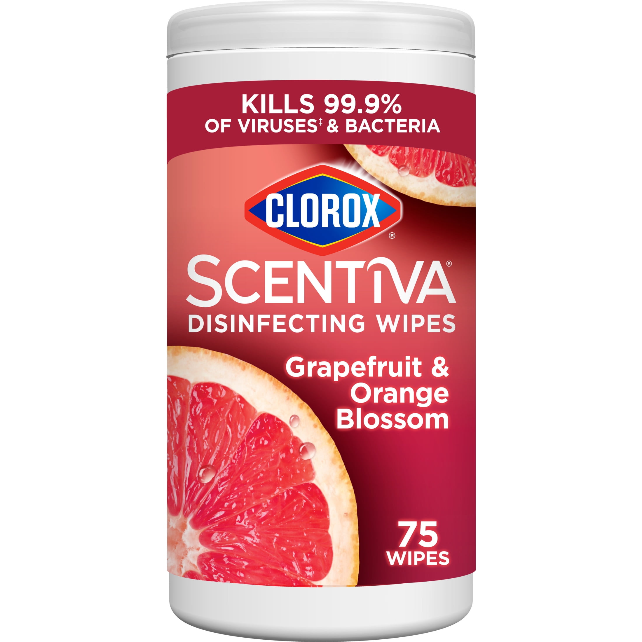 (3 pack) Clorox Scentiva Bleach-Free Cleaning Wipes, Grapefruit & Orange Blossom, 75 Count