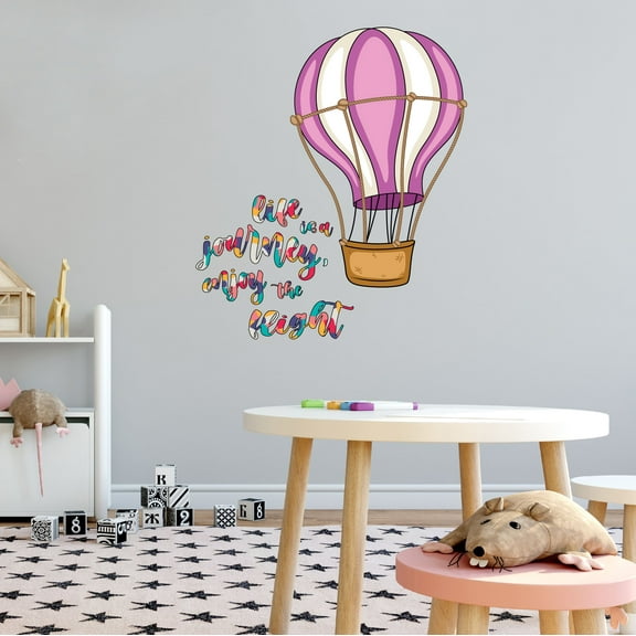 Home Wall Decal - Life is Journey Enjoy Flight - Cute Hot Air Balloon Design Cute Hot Air Balloon in Sky under Clouds - Proudly Hand Made Decal - Size: 9 In(W) x 10 In(H)